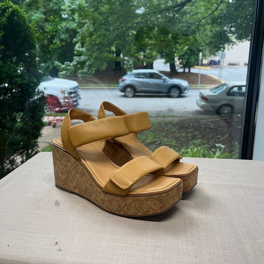 Franco Sarto Yellow Wedge Sandals with Cork Sole